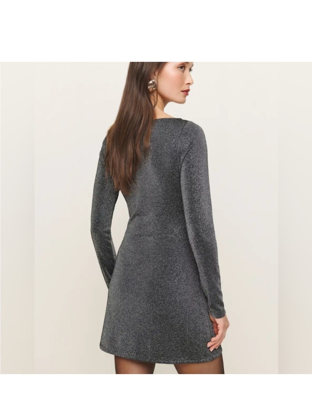 Reformation Long-Sleeve Metallic Gray A-Line Dress
